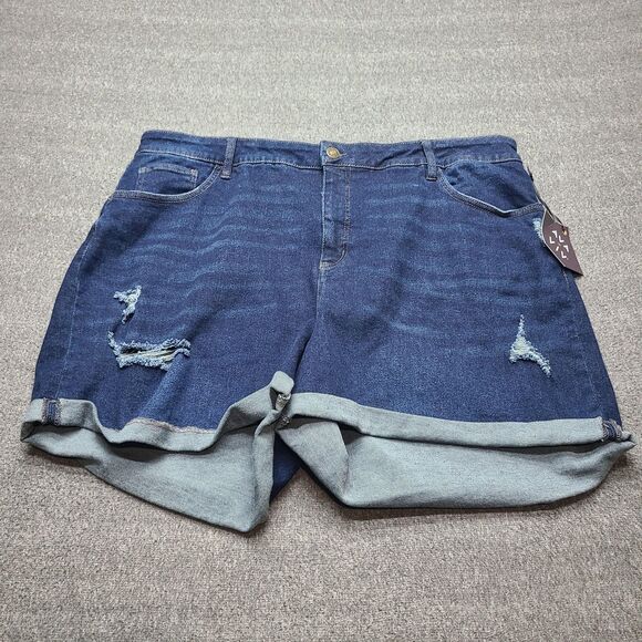 Aya & Viv Shorts Womens 24W Dark Wash High-Rise Midi Distressed Denim Stretch - Picture 1 of 11